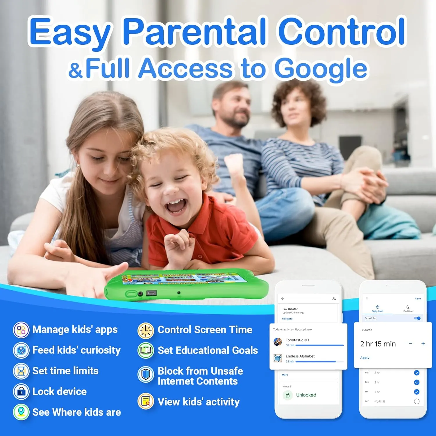 Contixo 7" Kids Tablet - 32GB Android Learning Tablet w/Exclusive 50  Disney Storybooks (Value $200), WiFi, Parental Controls, Kid-Proof Case & Kickstand, Educational Apps for Ages 3-10 - Green