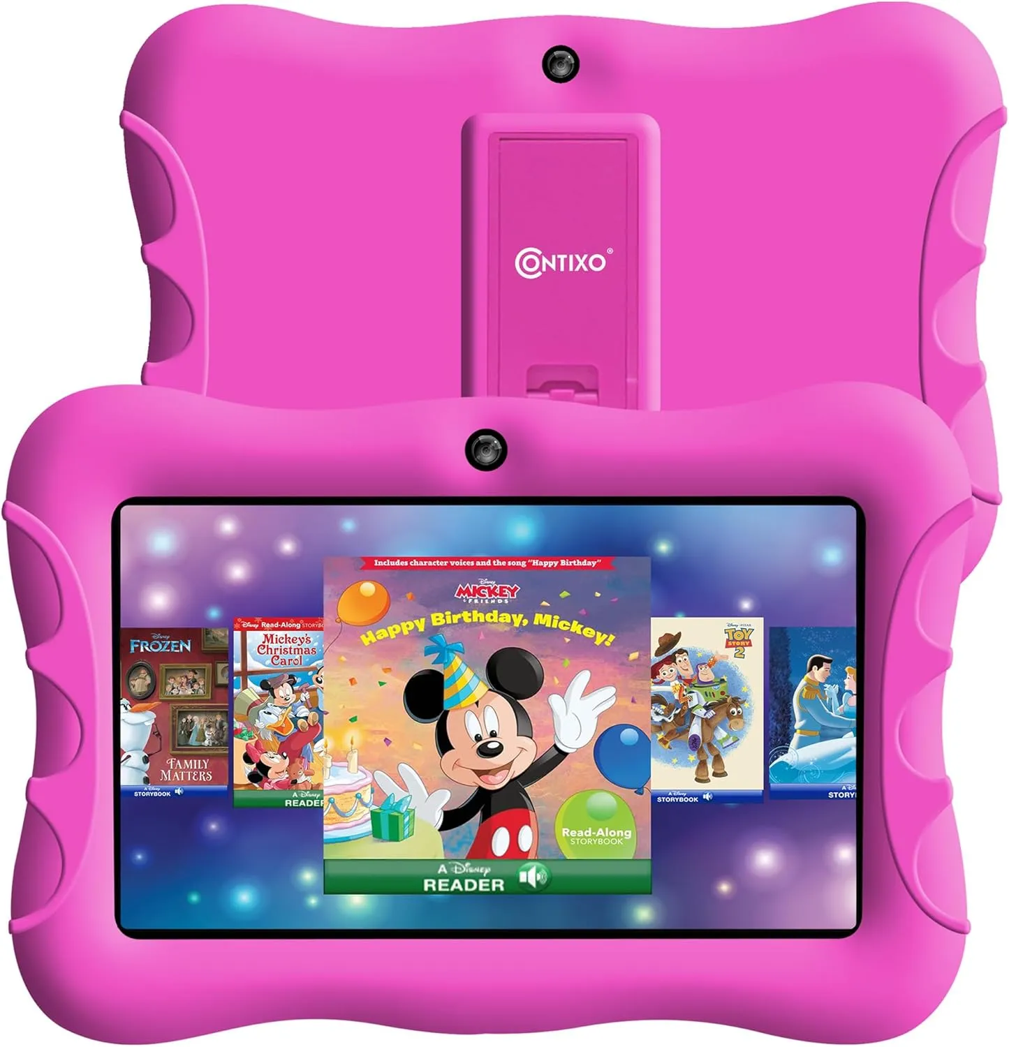 Contixo 7" Kids Tablet - 32GB Android Learning Tablet w/Exclusive 50  Disney Storybooks (Value $200), WiFi, Parental Controls, Kid-Proof Case & Kickstand, Educational Apps for Ages 3-10 - Pink