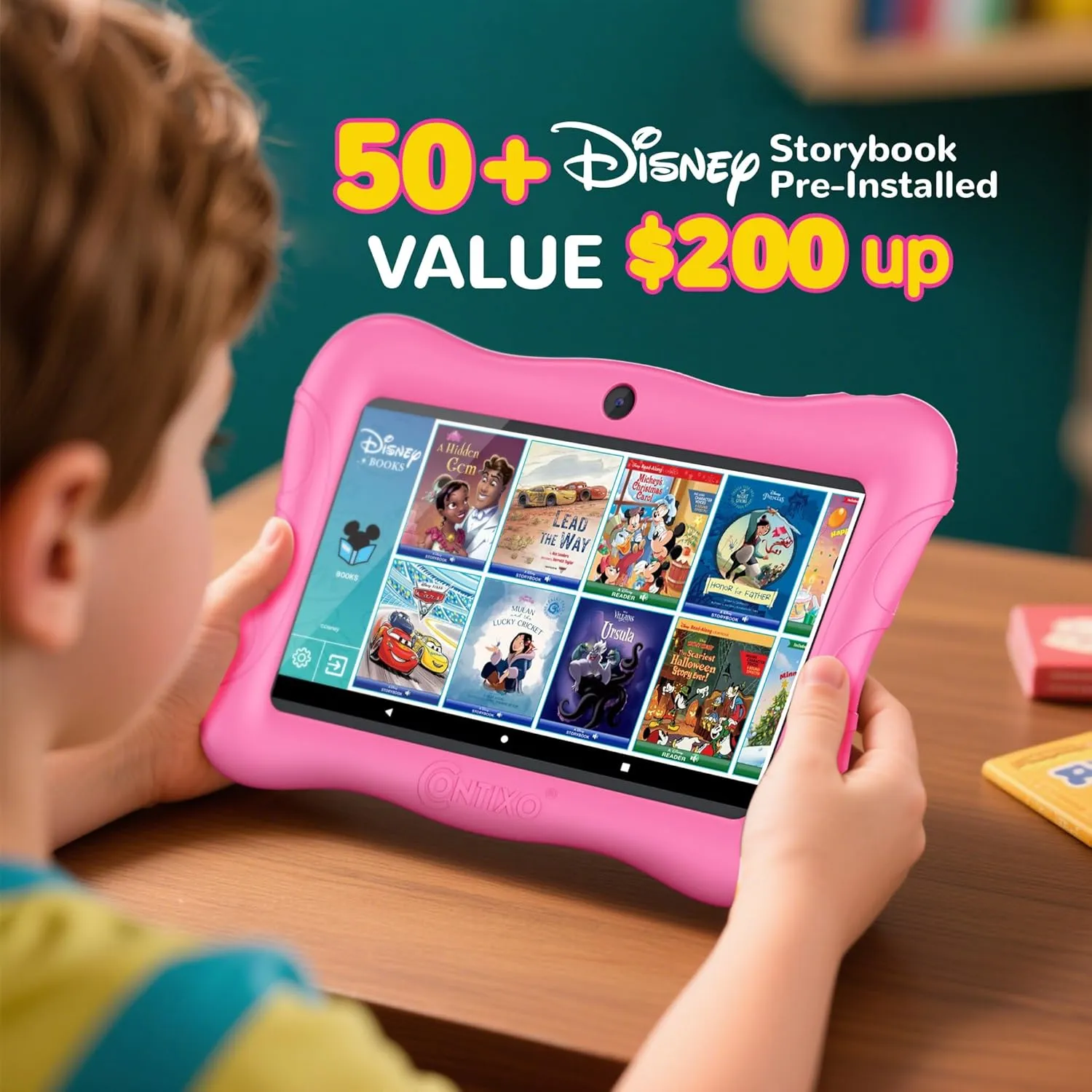 Contixo 7" Kids Tablet - 32GB Android Learning Tablet w/Exclusive 50  Disney Storybooks (Value $200), WiFi, Parental Controls, Kid-Proof Case & Kickstand, Educational Apps for Ages 3-10 - Pink
