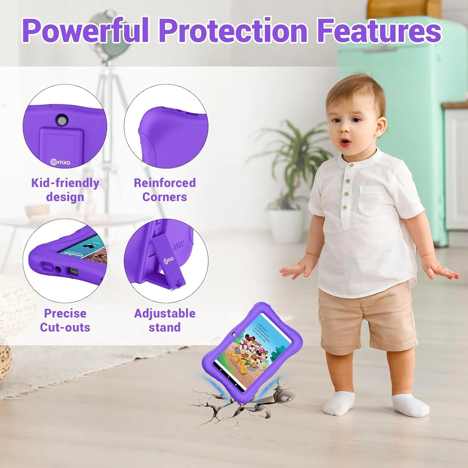 Contixo 7" Kids Tablet - 32GB Android Learning Tablet w/Exclusive 50  Disney Storybooks (Value $200), WiFi, Parental Controls, Kid-Proof Case & Kickstand, Educational Apps for Ages 3-10 - Purple