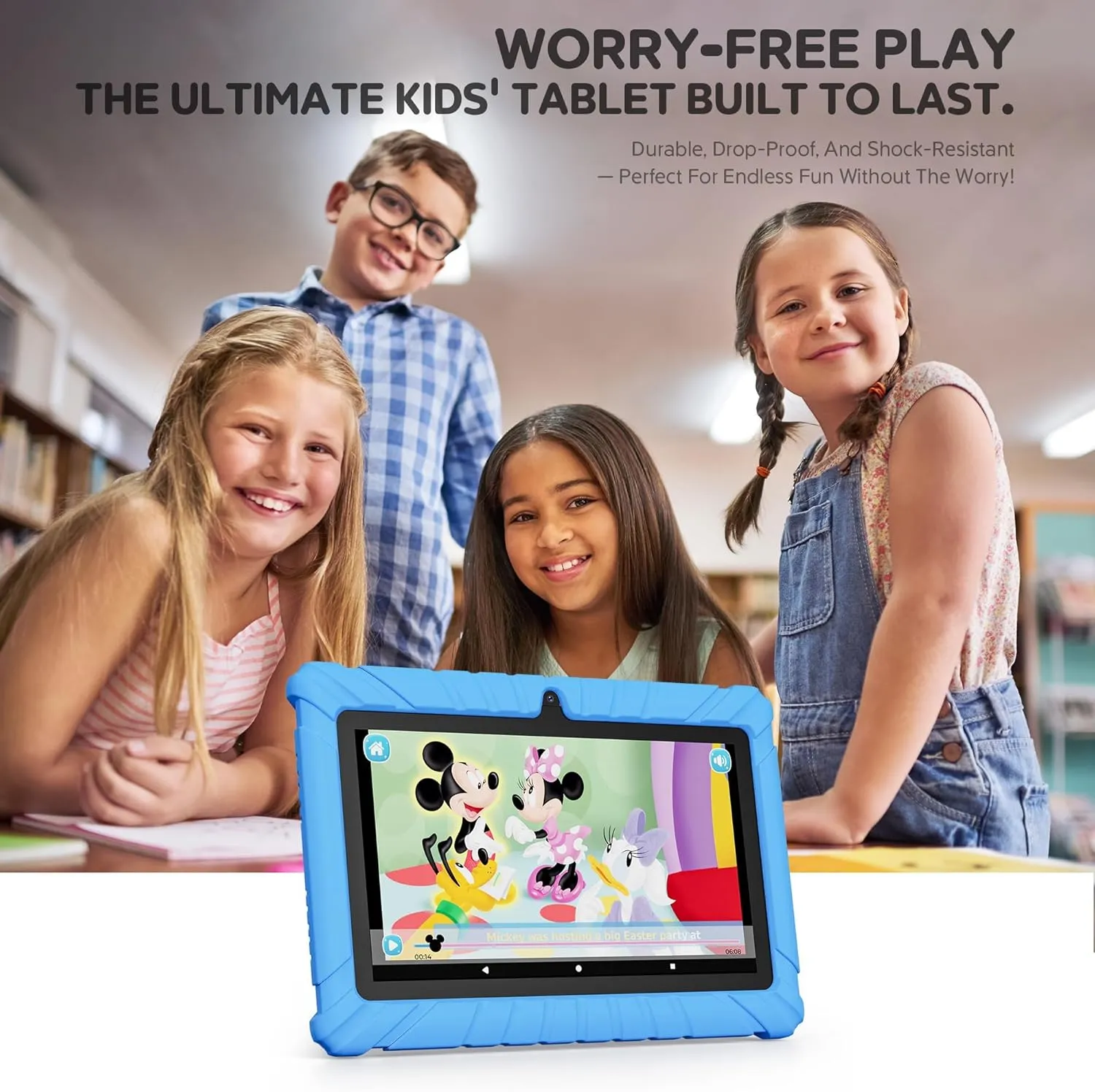 Contixo V8 7" Kids Tablet - 32GB Storage, Pre-Loaded Exclusive 50 Disney Storybooks (Value $200), Android, Parental Controls, Durable Kid-Proof Case - Blue