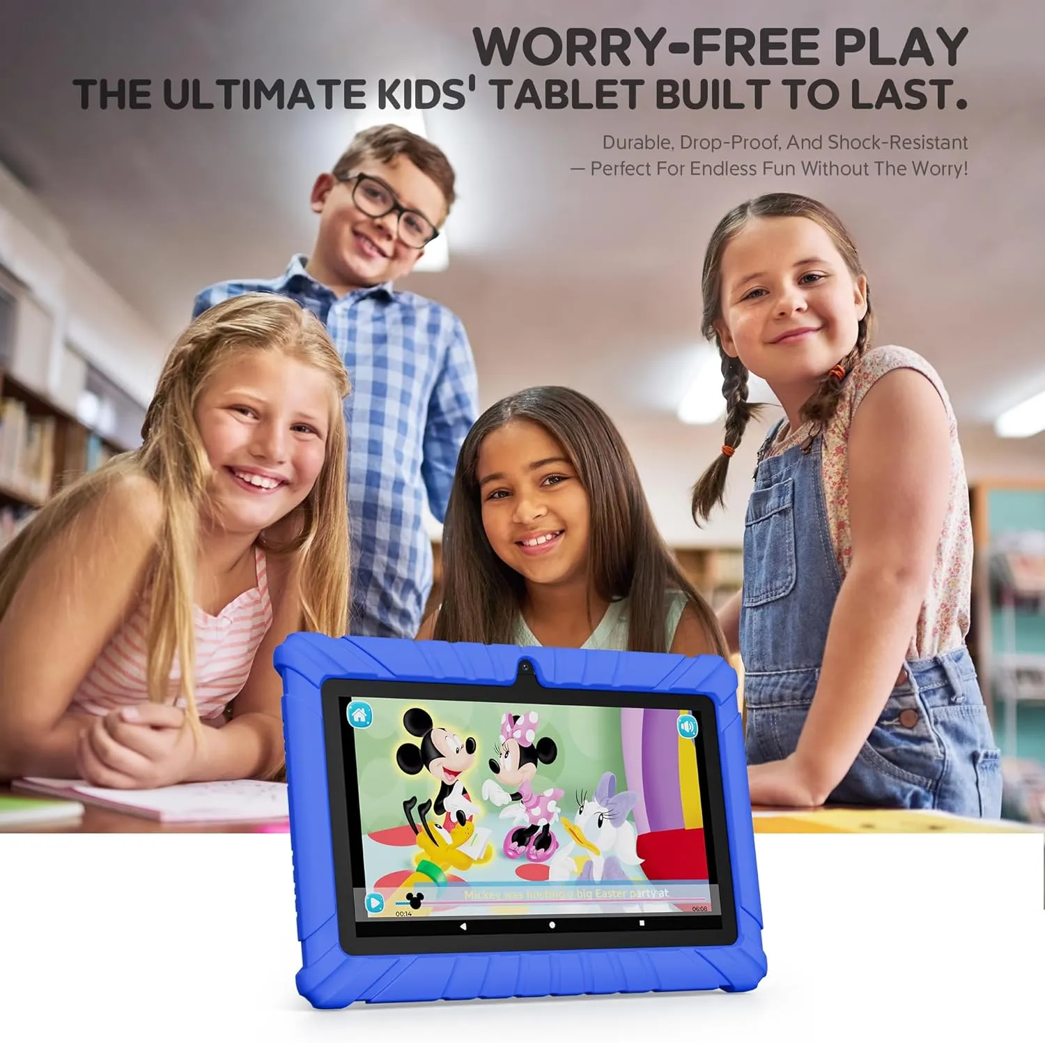 Contixo V8 7" Kids Tablet - 32GB Storage, Pre-Loaded Exclusive 50 Disney Storybooks (Value $200), Android, Parental Controls, Durable Kid-Proof Case - Dark Blue