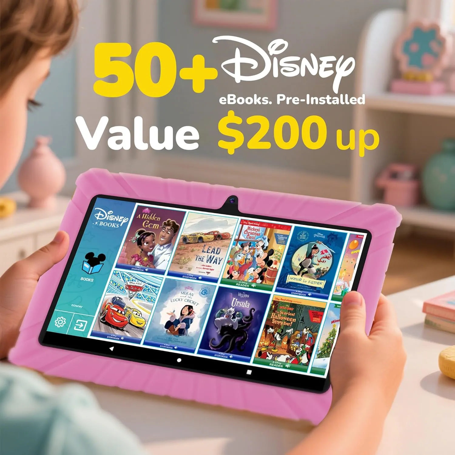 Contixo V8 7" Kids Tablet - 32GB Storage, Pre-Loaded Exclusive 50 Disney Storybooks (Value $200), Android, Parental Controls, Durable Kid-Proof Case - Pink