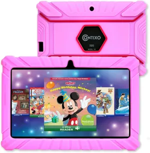 Contixo V8 7" Kids Tablet - 32GB Storage, Pre-Loaded Exclusive 50 Disney Storybooks (Value $200), Android, Parental Controls, Durable Kid-Proof Case - Pink