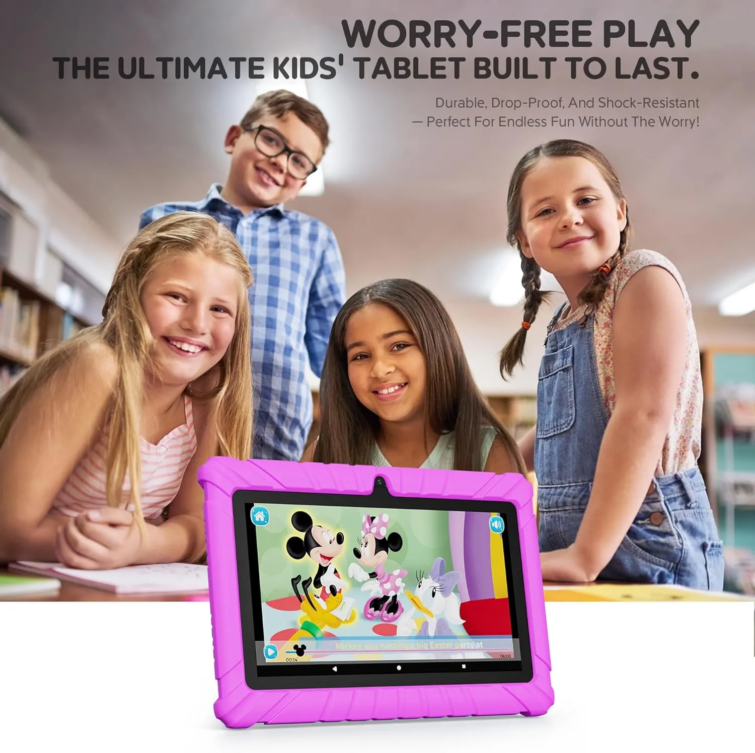 Contixo V8 7" Kids Tablet - 32GB Storage, Pre-Loaded Exclusive 50 Disney Storybooks (Value $200), Android, Parental Controls, Durable Kid-Proof Case - Pink