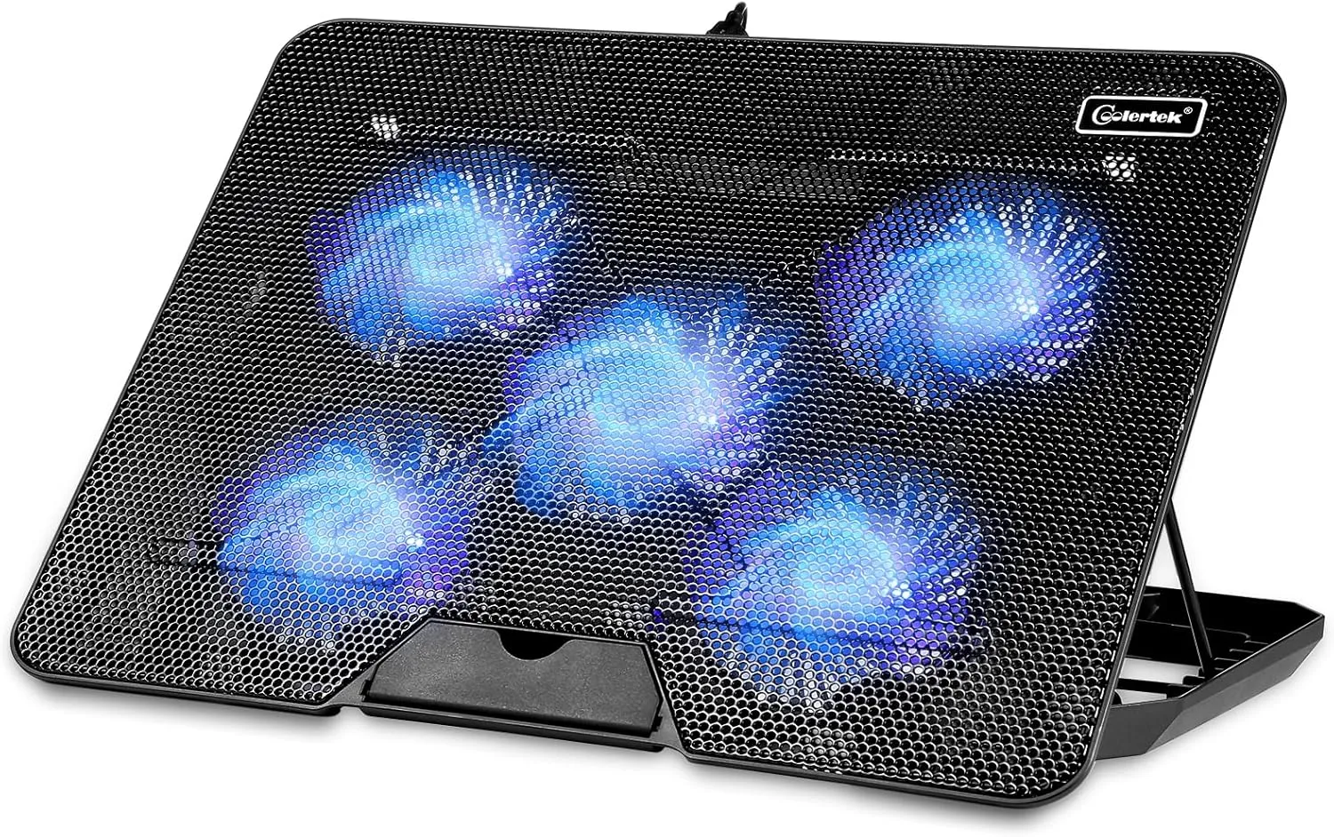 Coolertek Laptop Cooling pad, Laptop Cooler with 5 Silent Fans, Adjustable Height Stand for 12-17 Inch Laptops, Ergonomic Cooling Stand with Dual USB Ports, Portable Cooling Accessories - Black