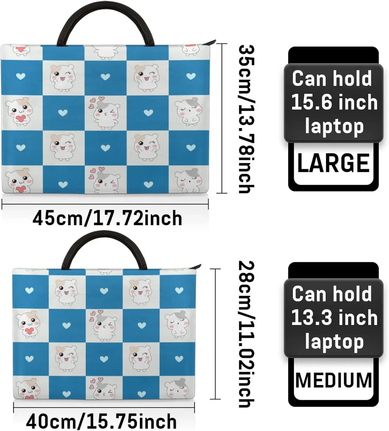 Cute Plaid Love Dogs Laptop Sleeve with Handle Waterproof Computer Carrying Case