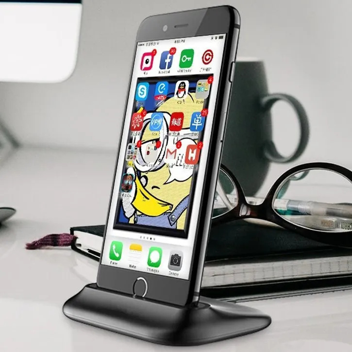Desktop Charging Dock Station Docking Charger USB Cable For Cell Phone in Black