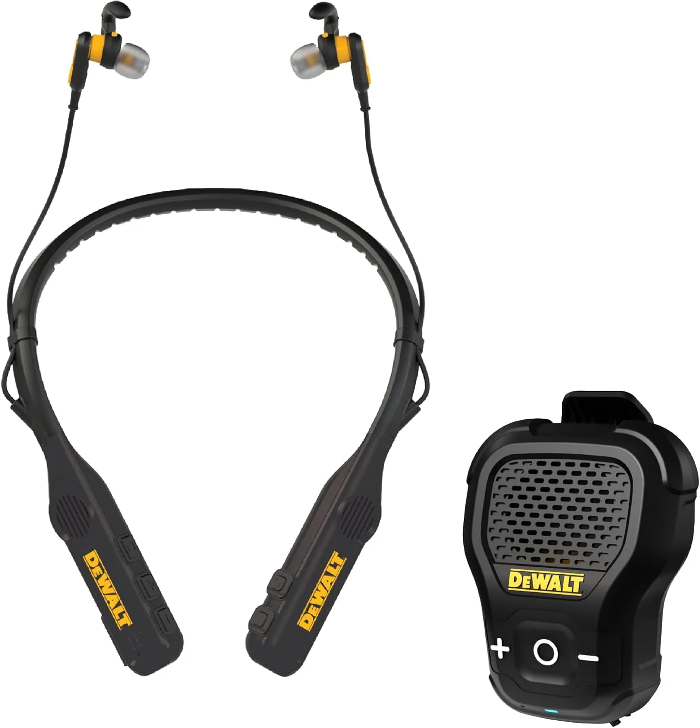 DEWALT Limited Edition Jobsite Audio Bundle  2-in-1 Neckband Headphones & Clip-On Wearable Bluetooth Speaker (Black - Limited Edition)