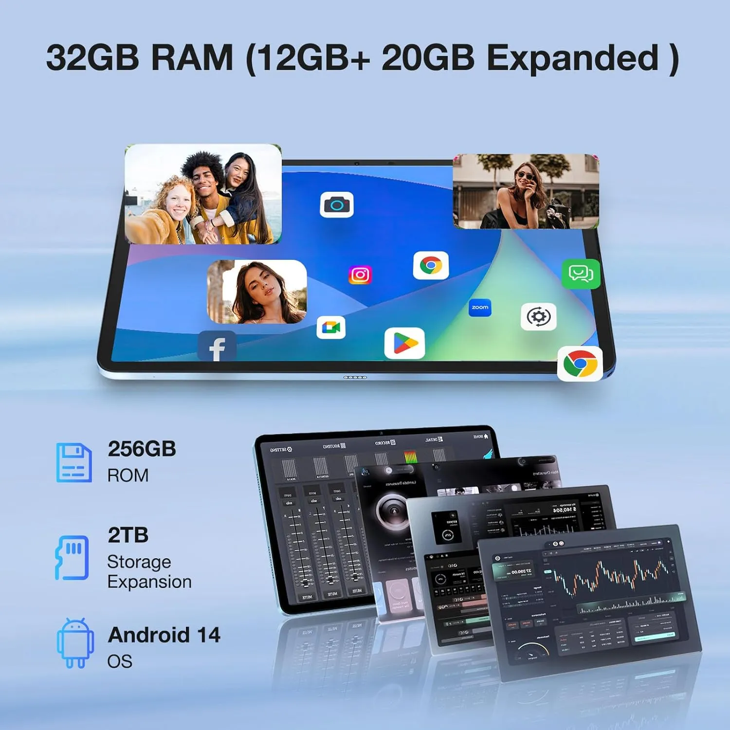 DOOGEE 12 Inch Tablets Android 14, T20 Ultra 2.4K Android Tablet with 32GB RAM 256GB ROM, Helio G99 8-Core Processor, 10800mAh Battery,4 Speakers, 4G Dual Sim Cellular Tablets, Gray