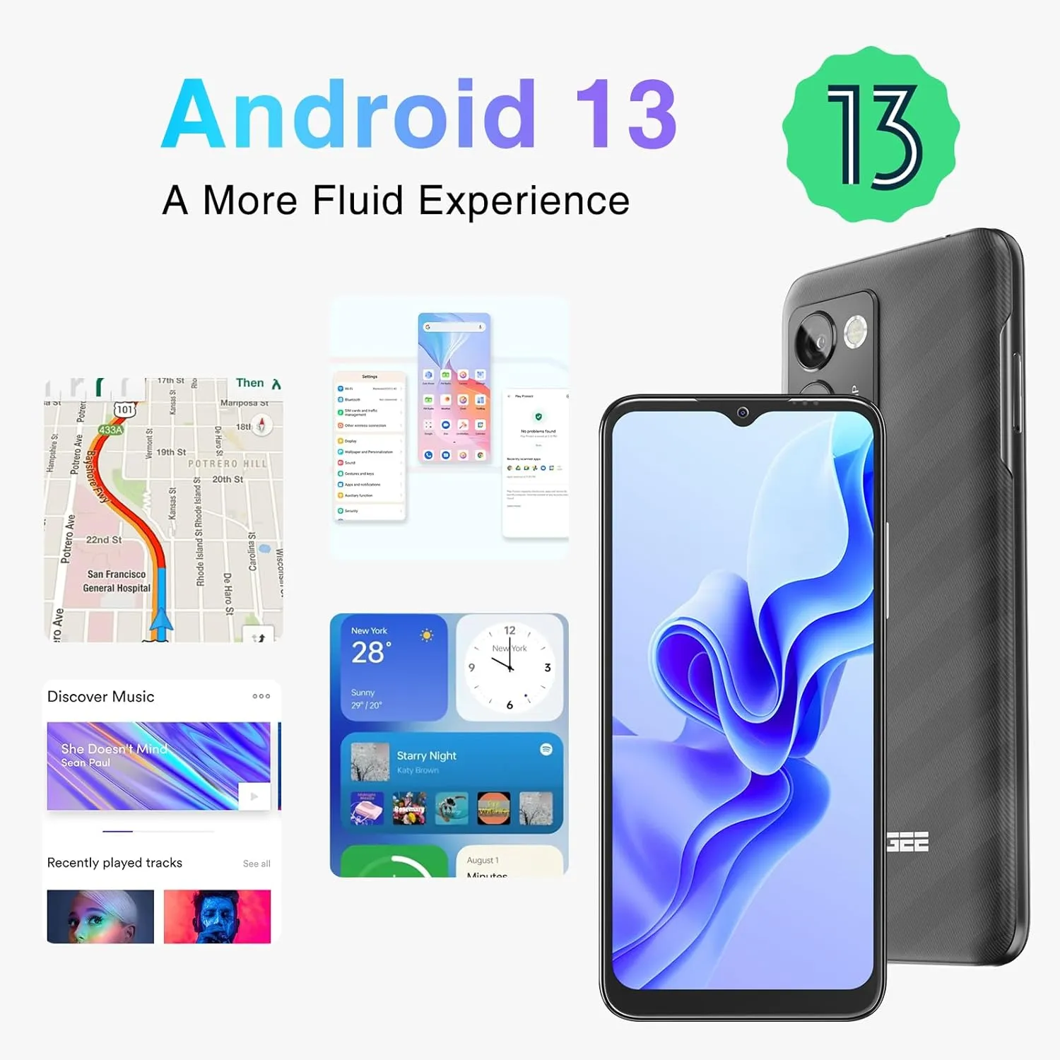 DOOGEE N50 PRO Cell Phone,Android 13 Smartphone,20GB 256GB(1TB TF),6.52" HD ,50MP AI Camera Android Phone,18W Fast Charge,4200mAh Battery Mobile Phones,Face Unlock/OTG-Black
