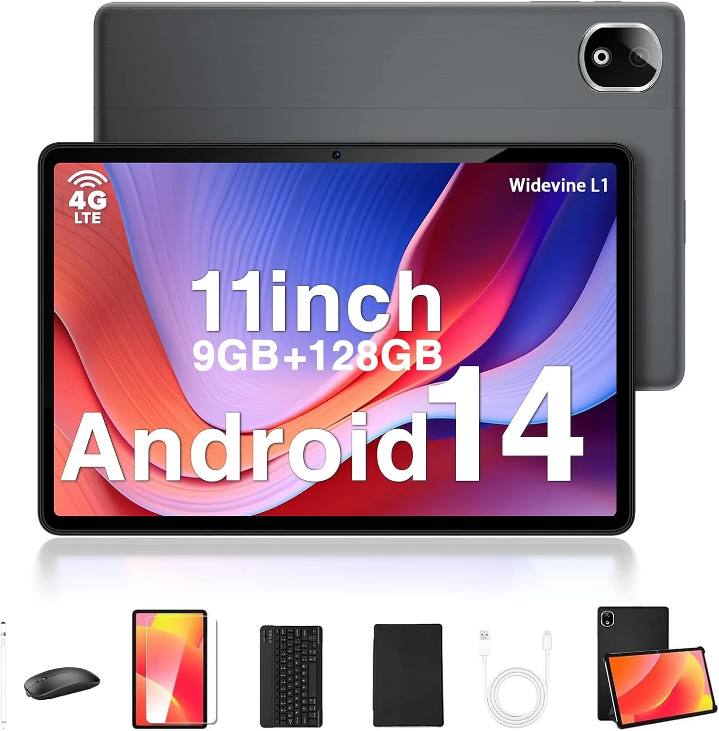 DOOGEE T30E Android Tablet with Bluetooth Keyboard T30E 11 Inch Tablets with 9GB RAM 128GB ROM/1TB TF, 8000mAh, Cellular Tablets with Dual Sim Slot, BT5.0, Android Tablet with Pen, Mouse&Case