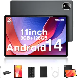 DOOGEE T30E Android Tablet with Bluetooth Keyboard T30E 11 Inch Tablets with 9GB RAM 128GB ROM/1TB TF, 8000mAh, Cellular Tablets with Dual Sim Slot, BT5.0, Android Tablet with Pen, Mouse&Case