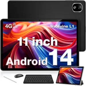 DOOGEE T30E Android Tablet with Keyboard Case T30E 11 Inch Tablets with 9GB RAM 128GB ROM/1TB TF, 8000mAh, Cellular Tablets with Dual Sim Slot, BT5.0, Android Tablet with Pen, Keyboard, Mouse&Case 
