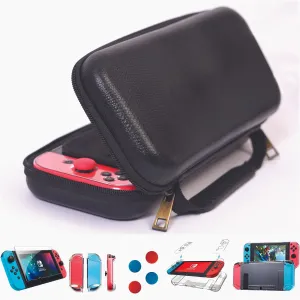 DreamController Limited Edition Genuine Leather Hard Shell Travel Case for Nintendo Switch with 10 Gamecard Slot with Back Protective Dockable Case, 2 Joycon Cover, 4 Thumbstick Cap & Screen Protector