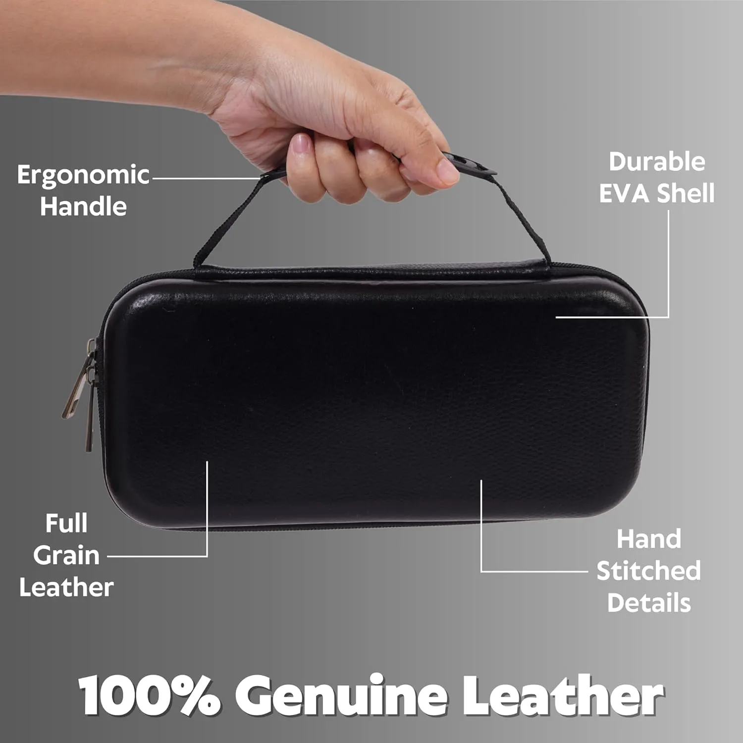 DreamController Limited Edition Genuine Leather Hard Shell Travel Case for Nintendo Switch with 10 Gamecard Slot with Back Protective Dockable Case, 2 Joycon Cover, 4 Thumbstick Cap & Screen Protector