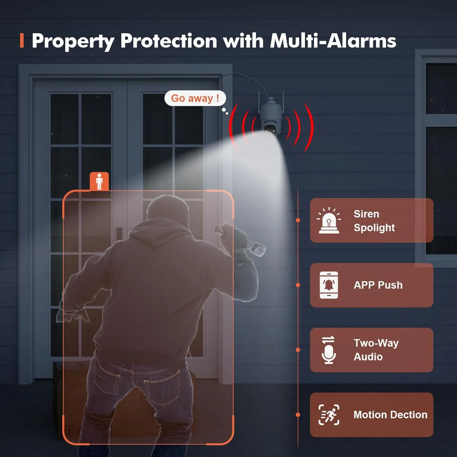 Dzees 360 PTZ Security Cameras Wireless Outdoor WiFi, 2K Powered Home Security Camera Indoor, Spotlight & Siren, Color Night Vision, 2-Way Talk, AI Motion Detection, IP66, Cloud Stroage