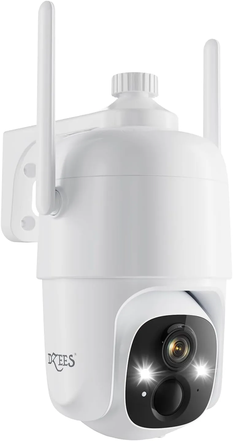 Dzees 360 PTZ Security Cameras Wireless Outdoor WiFi, 2K Powered Home Security Camera Indoor, Spotlight & Siren, Color Night Vision, 2-Way Talk, AI Motion Detection, IP66, Cloud Stroage