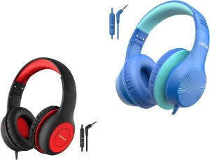 EarFun K1 Kids Headphones Wired with Microphone, 85/94dB Volume Limit Portable Headphones with Shareport K3 Kids Headphones, Over Ear Headphones with Microphones