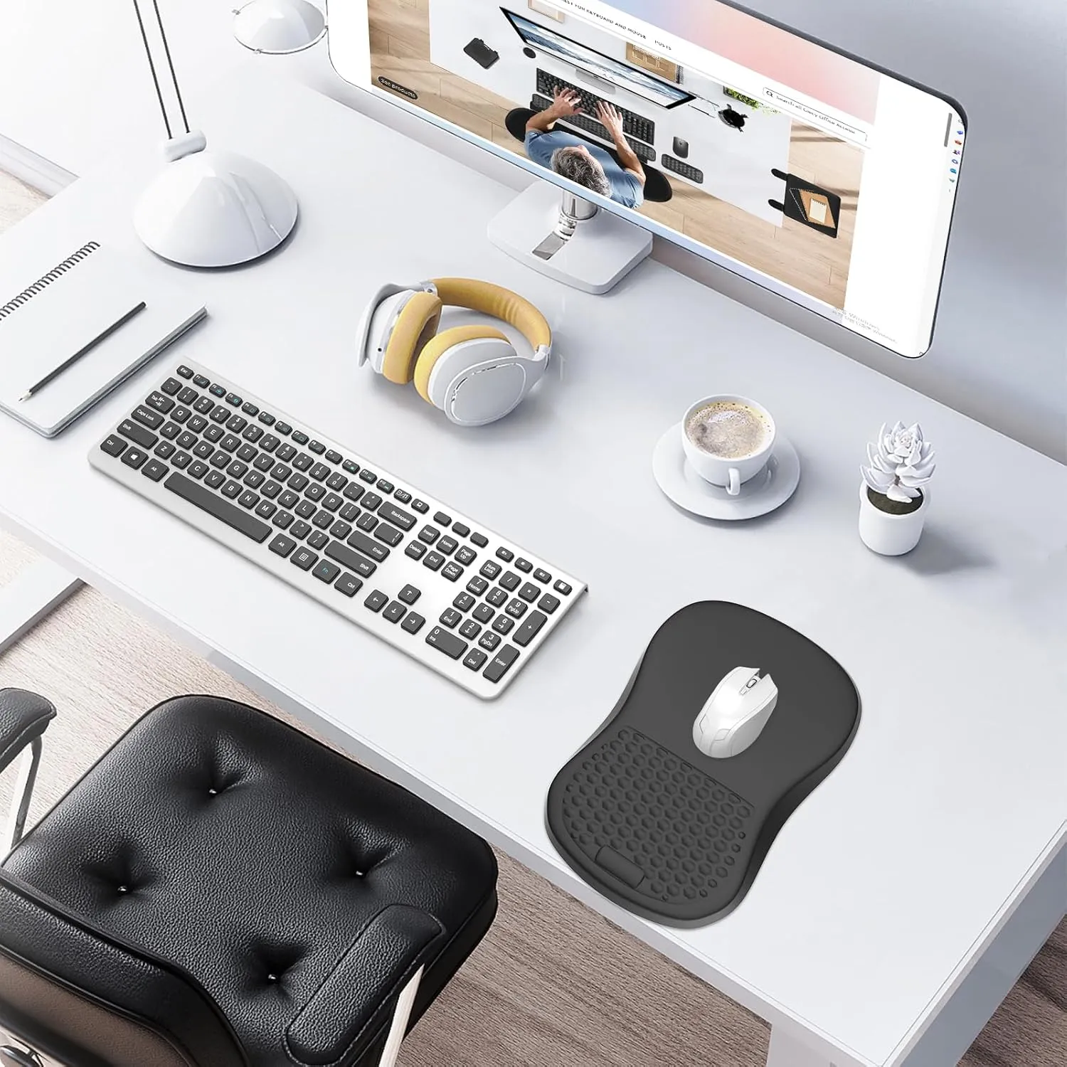 eulps Ergonomic Mouse Pad with Wrist Rest Support, Mousepad with Comfortable Memory Foam Wrist Rest and Non-Slip PU Base for Pain Relief, Computer, Laptop, Office, Home