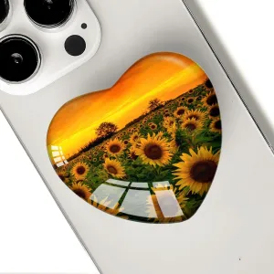 Expanding Moblile Phone Grip Heart Glass Kickstand for Smartphones, Cell Phone Collapsible Stand - Sunflower