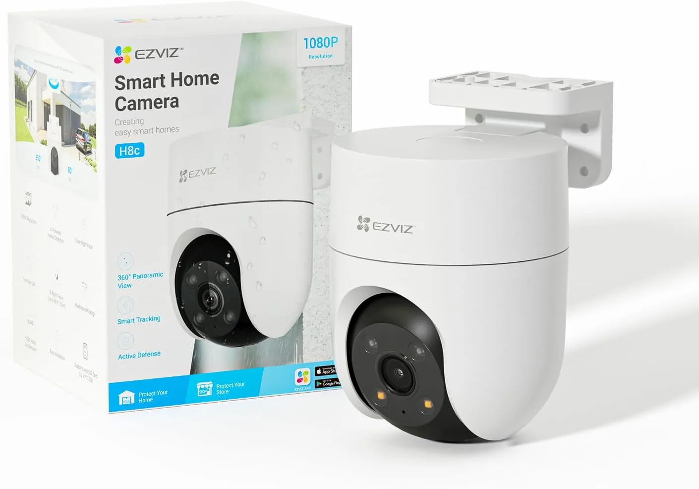 EZVIZ 360 Security Camera Outdoor with Auto-Tracking, WiFi Surveillance Camera for Home Security, Human/Motion Detection, Color Night Vision, Two-Way Talk, Waterproof, Alexa/Google | H8C 2MP