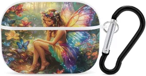 Fairy with Butterflies Earbud Case Bluetooth Headphone Case Full Protective Case with Keychain Compatible with Airpods Pro White-Style