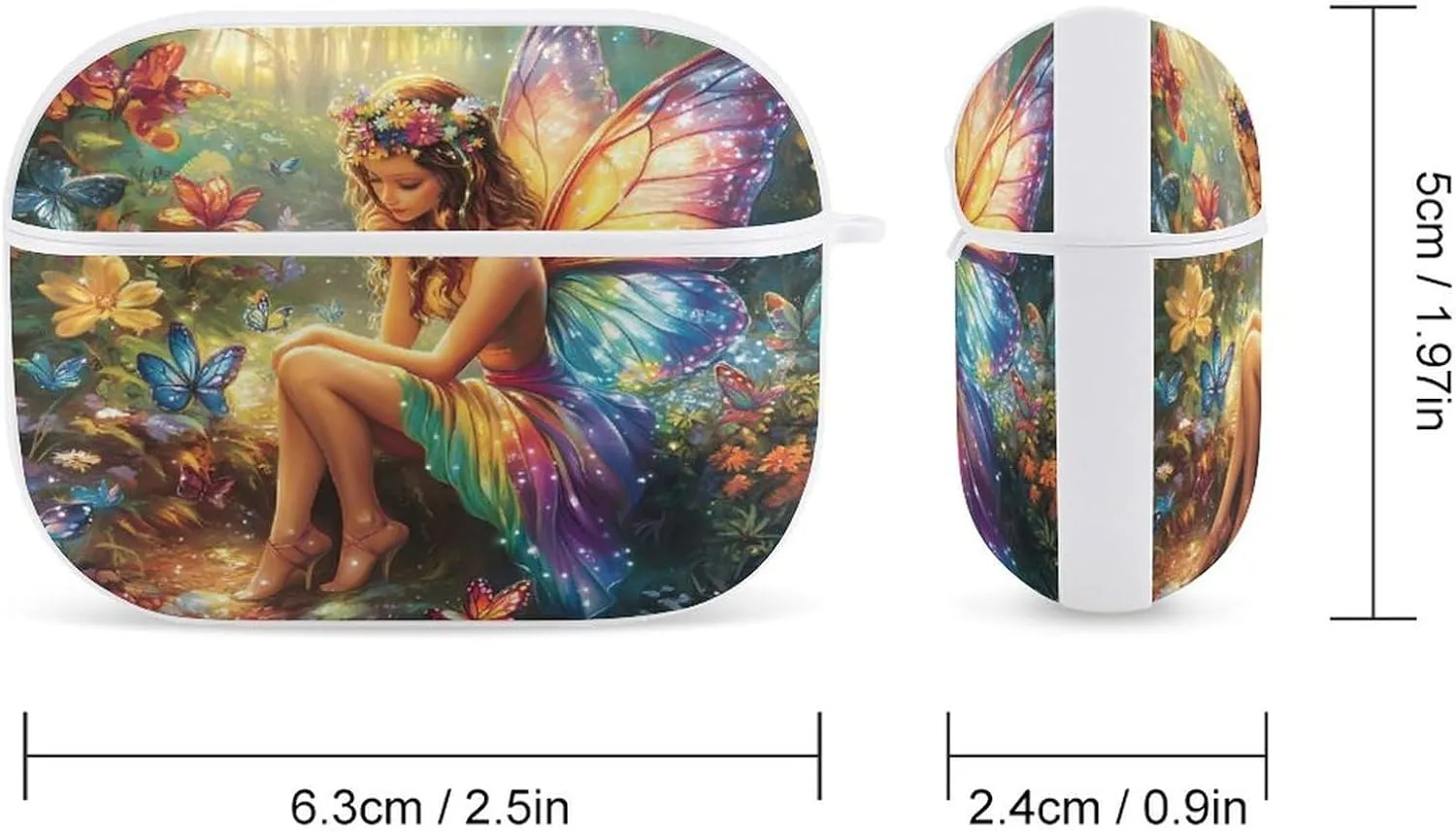 Fairy with Butterflies Earbud Case Bluetooth Headphone Case Full Protective Case with Keychain Compatible with Airpods Pro White-Style