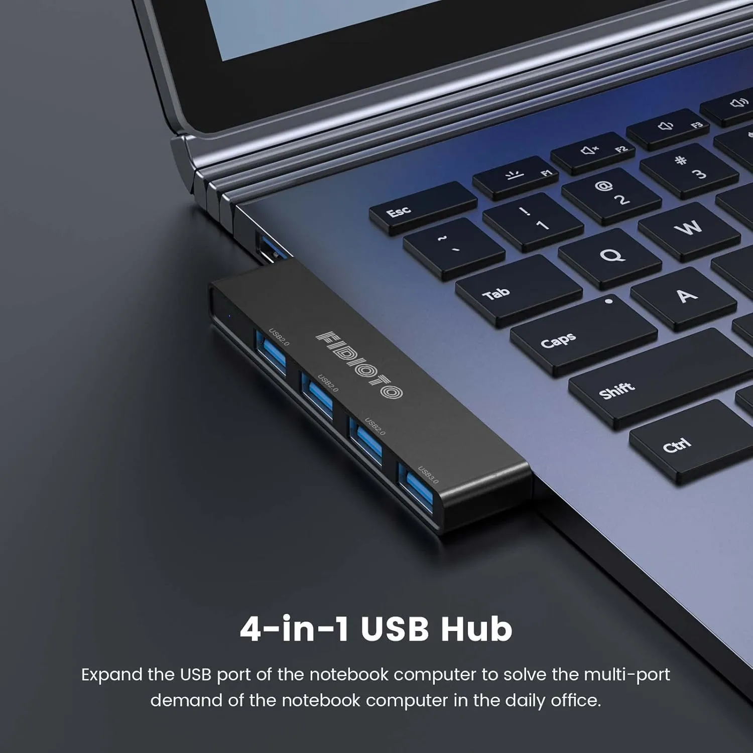 Fidioto 4 Port USB Expander Hub - 1 * 3.0, 3 * 2.0 Ports for Laptop, iMac Pro, MacBook Air, Mac Mini/Pro, Surface Pro, Notebook PC, USB Flash Drives and Mobile HDD