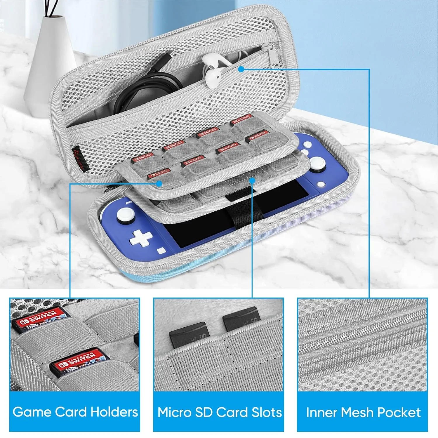 FINTIE Carrying Case for Nintendo Switch Lite 2019, [Shockproof] Hard Shell Protective Cover Travel Bag with Game Card & Micro SD Card Slots for Switch Lite Console & Accessories, Evening Ombre