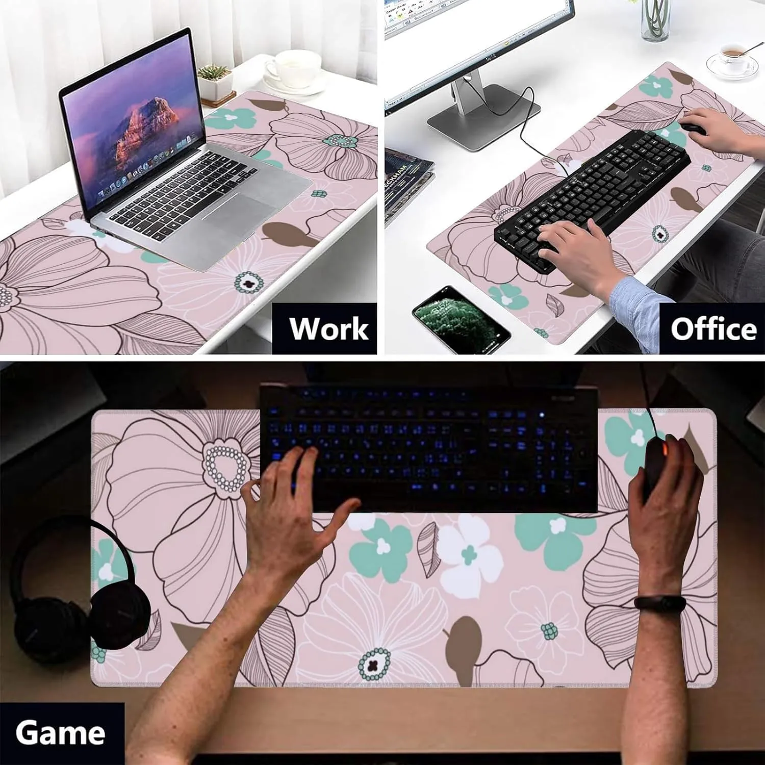 Flamingo Gaming Mouse Pad, Office Desk Mat, Anti-Slip Rubber Base Cool Aesthetic Mouse Pads for Computer Laptop Keyboard School Home Desktop Gamer Home Accessories Decor 31.5" x 11.8"