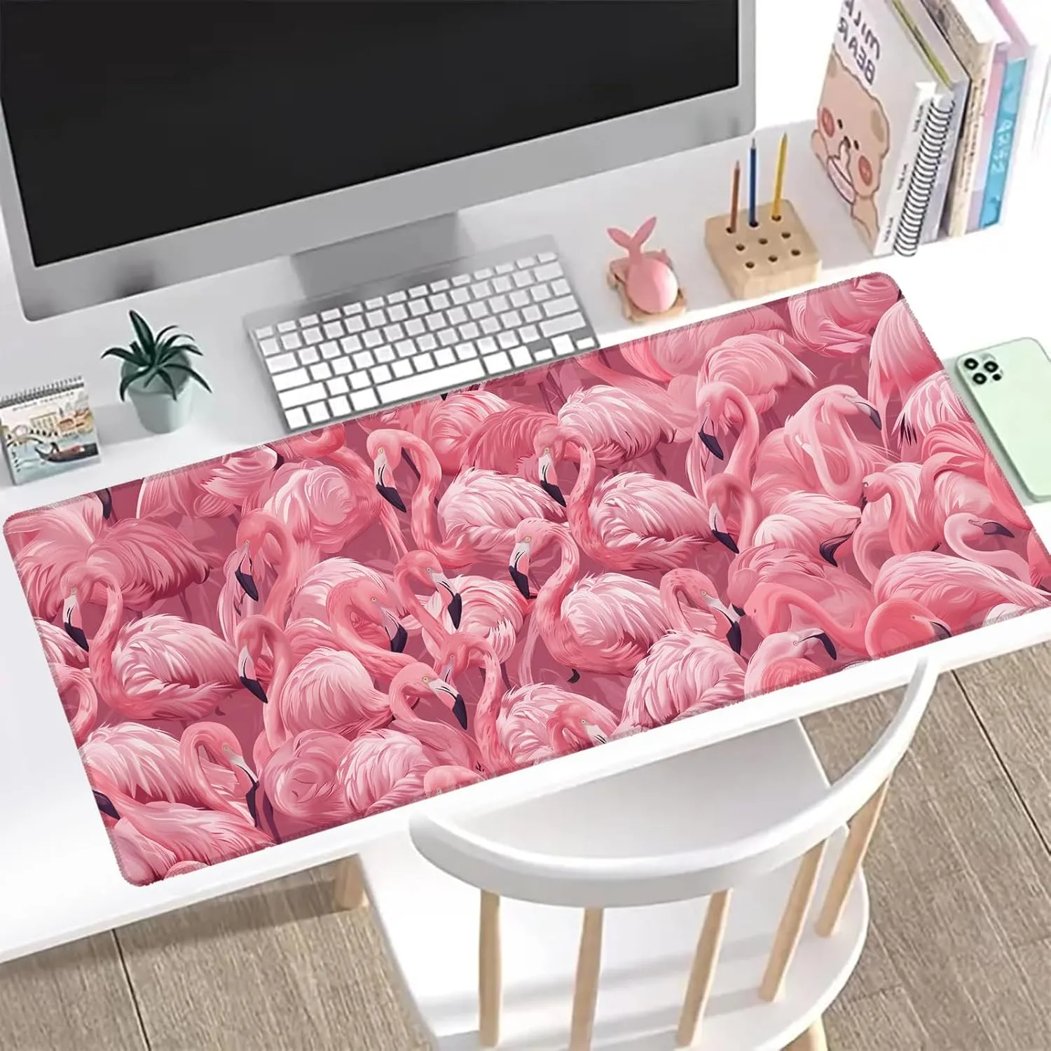 Flamingo Gaming Mouse Pad, Office Desk Mat, Anti-Slip Rubber Base Cool Aesthetic Mouse Pads for Computer Laptop Keyboard School Home Desktop Gamer Home Accessories Decor 31.5" x 11.8"