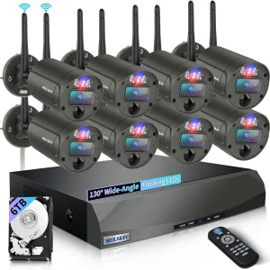 Flashing LEDs Visual Alert Outdoor Wireless Security Camera System, Wireless Cameras for Home Security, WiFi Video Surveillance, NVR Surveillance Camera System