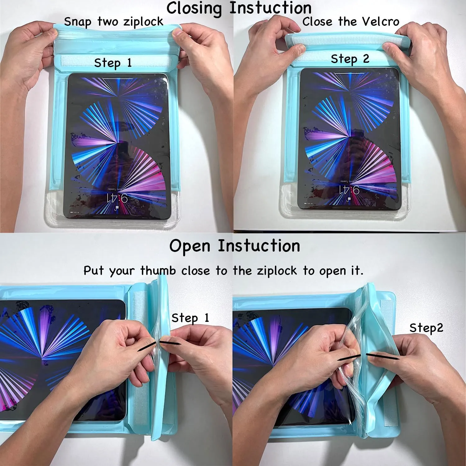 Floating Waterproof Tablet Case eReader Cover Bag Waterproof Holder Pouch for ipad pro air 11" Galaxy Tab S9 Surface Go 3 Kindle Scribe Up to 11.5 inch (Black)