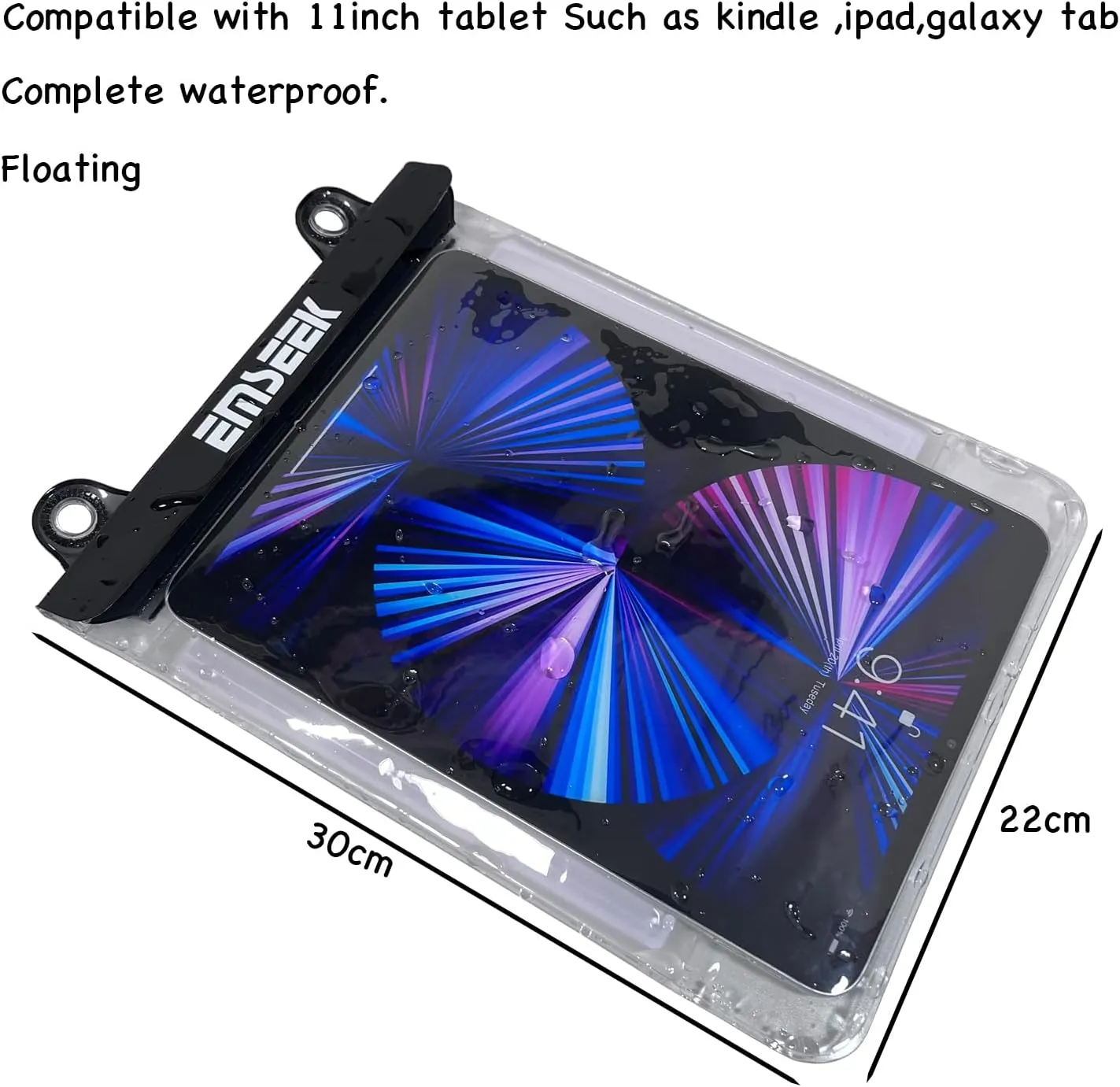 Floating Waterproof Tablet Case eReader Cover Bag Waterproof Holder Pouch for ipad pro air 11" Galaxy Tab S9 Surface Go 3 Kindle Scribe Up to 11.5 inch (Black)