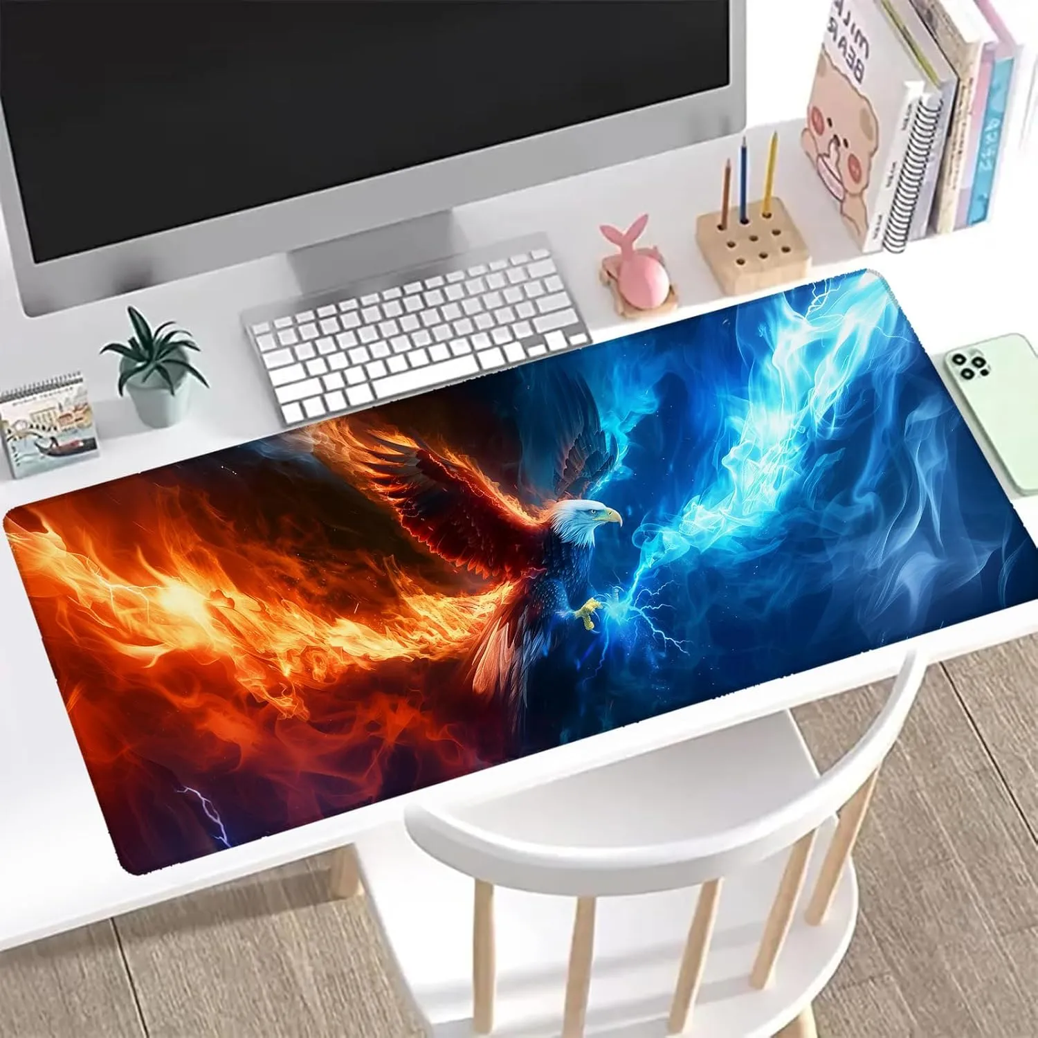 Floral Bunny Gaming Mouse Pad, Office Desk Mat, Anti-Slip Rubber Base Cool Aesthetic Mouse Pads for Computer Laptop Keyboard School Home Desktop Gamer Home Accessories Decor 31.5" x 11.8"