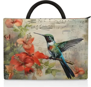 Flower Bird Vintage Sheet Music Laptop Sleeve with Handle Waterproof Computer Carrying Case