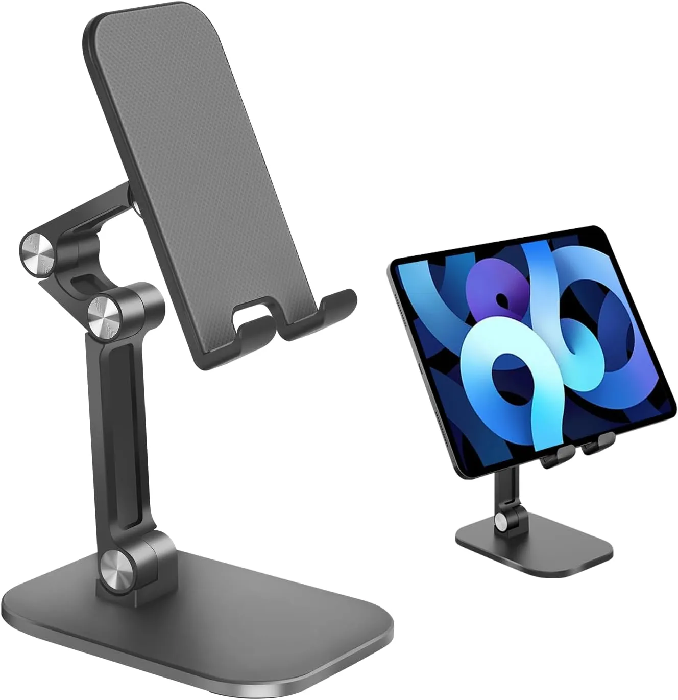 Foldable Phone Stand for Desk - Adjustable Height & Angle Cell Phone Holder, Portable Tablet Stand with Anti-Slip Base for Home, Office, and Travel, Compatible with iPhone & All 4-11" Devices (Black)