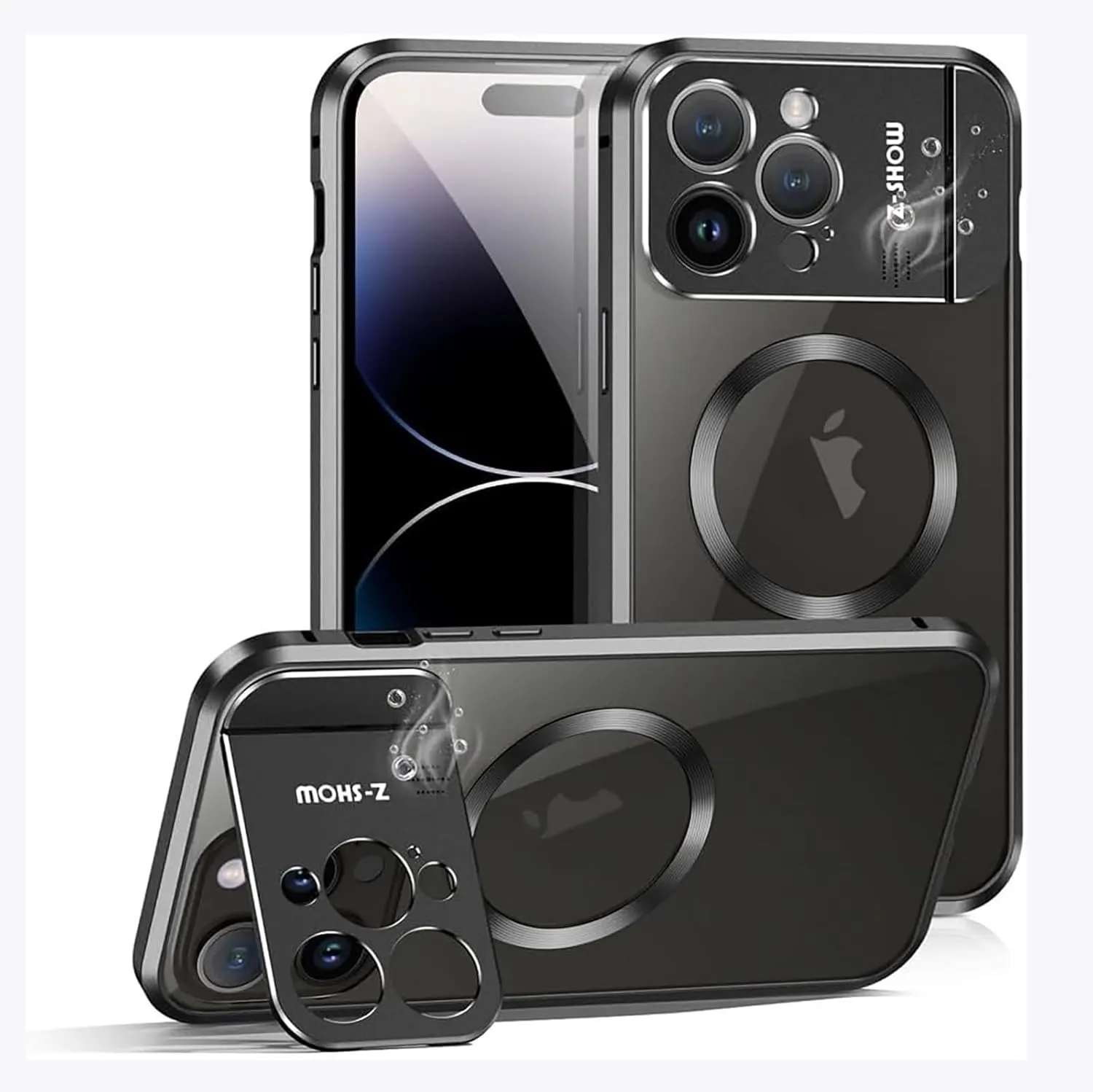 for IPhone16/1514/13 Promax Magnetic Aromatherapy Metal Mobile Phone Case Mirror Holder Protective Cover (Black,iPhone 13)