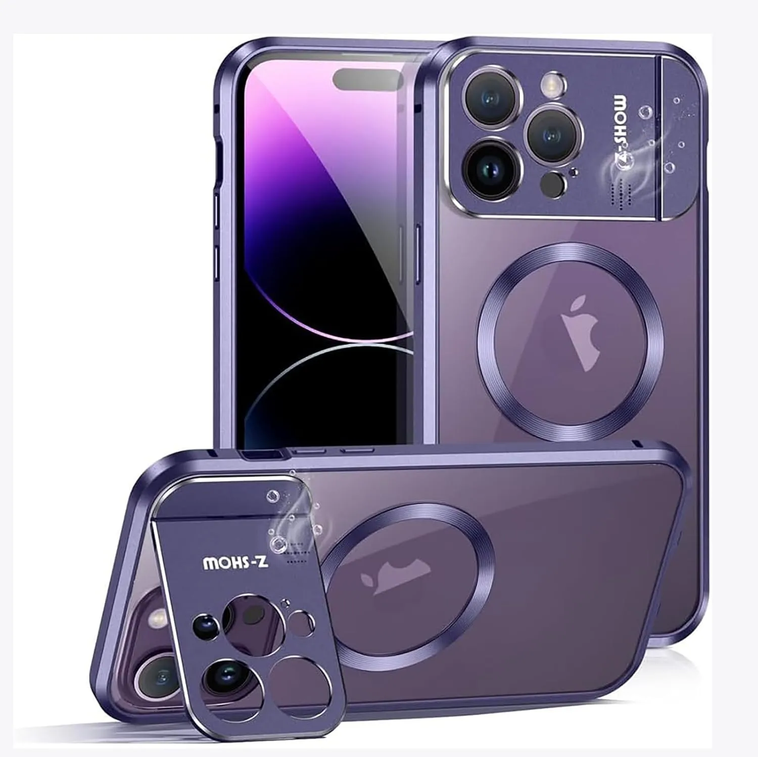 for IPhone16/1514/13 Promax Magnetic Aromatherapy Metal Mobile Phone Case Mirror Holder Protective Cover (Purple,iPhone 13)