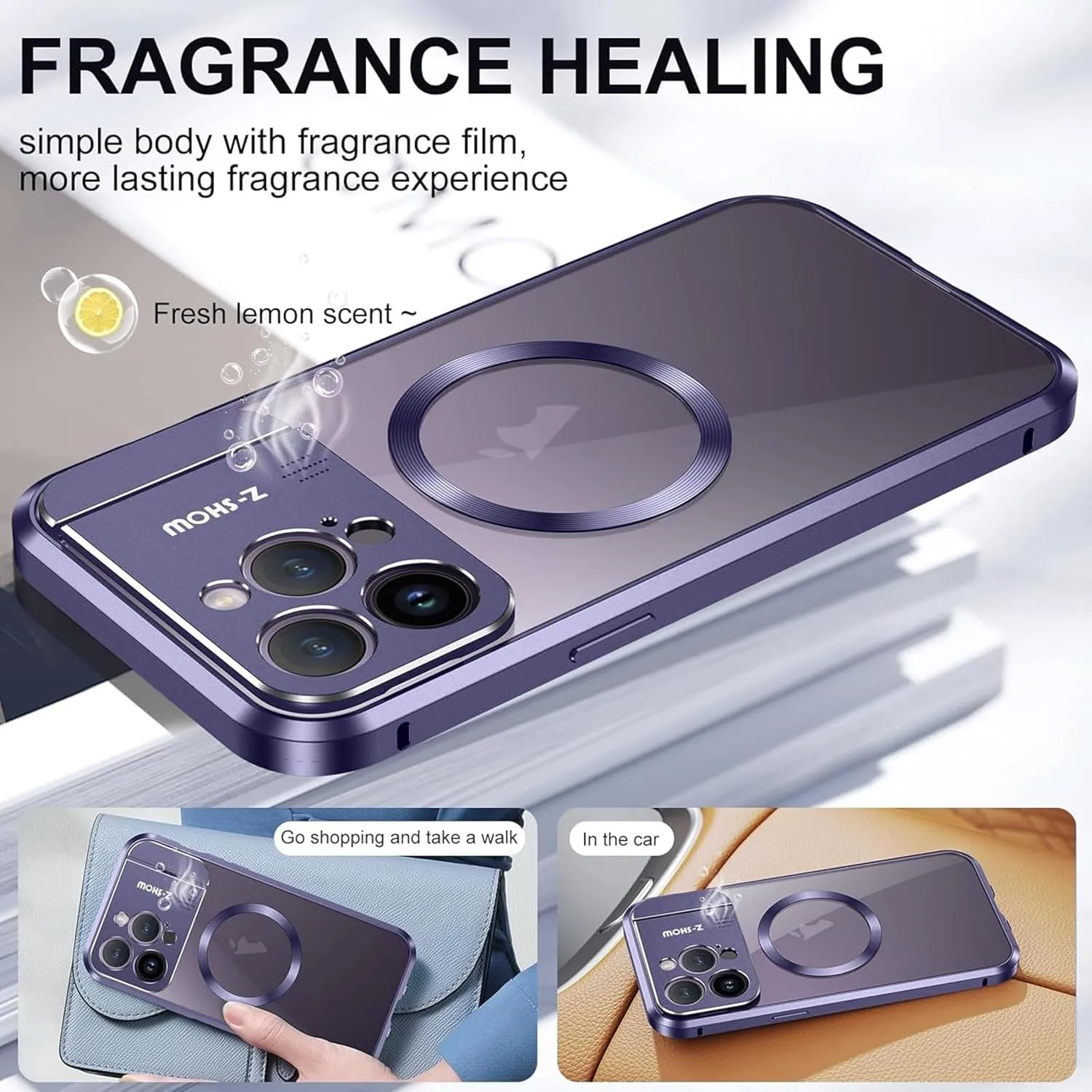 for IPhone16/1514/13 Promax Magnetic Aromatherapy Metal Mobile Phone Case Mirror Holder Protective Cover (Purple,iPhone 13)