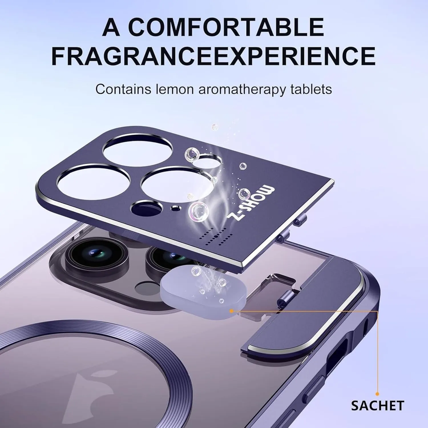for IPhone16/1514/13 Promax Magnetic Aromatherapy Metal Mobile Phone Case Mirror Holder Protective Cover (Purple,iPhone 13)