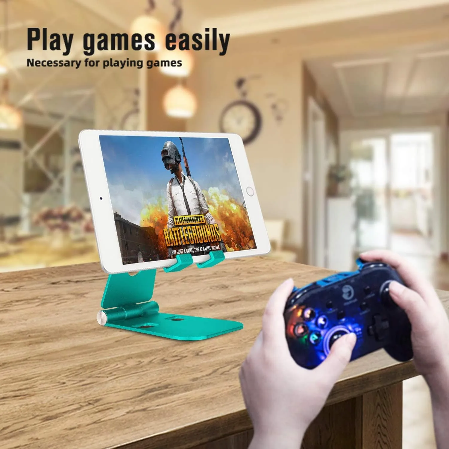 Fully Foldable Cell Phone Stand Holder for Desk Adjustable iPhone Stand Aluminum Compatible with 4"-10" Phone/Kindle/Tablet/iPad/iPhone - Rose Gold   Spearmint Green
