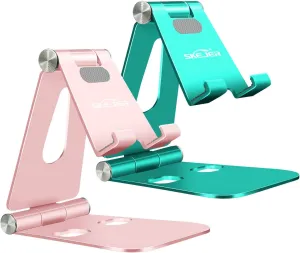 Fully Foldable Cell Phone Stand Holder for Desk Adjustable iPhone Stand Aluminum Compatible with 4"-10" Phone/Kindle/Tablet/iPad/iPhone - Rose Gold   Spearmint Green
