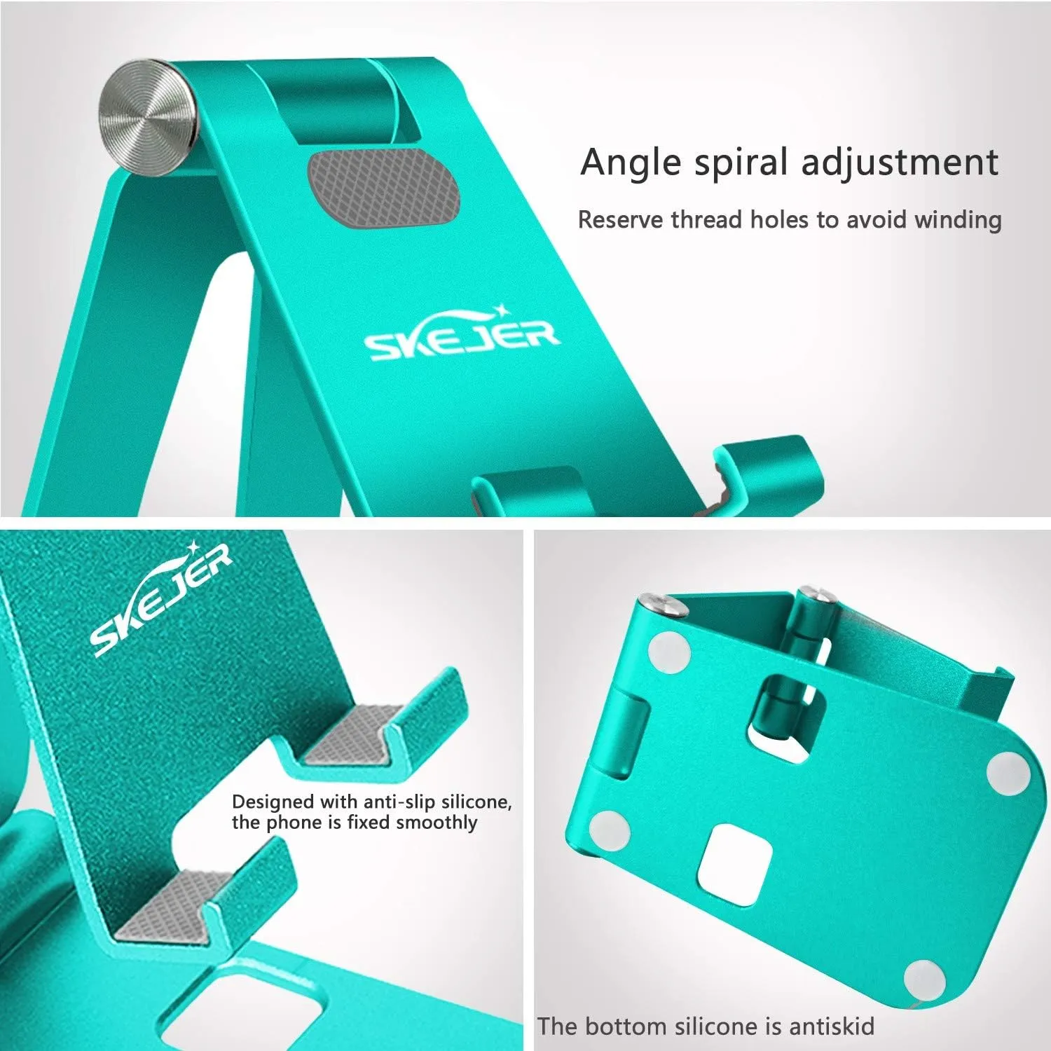 Fully Foldable Cell Phone Stand Holder for Desk Adjustable iPhone Stand Aluminum Compatible with 4"-10" Phone/Kindle/Tablet/iPad/iPhone - Rose Gold   Spearmint Green