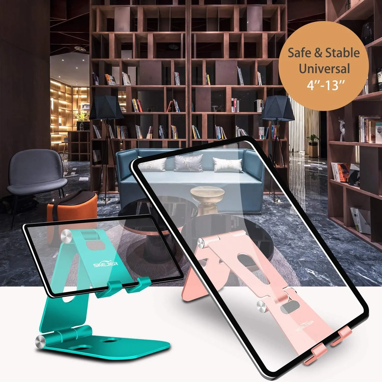 Fully Foldable Cell Phone Stand Holder for Desk Adjustable iPhone Stand Aluminum Compatible with 4"-10" Phone/Kindle/Tablet/iPad/iPhone - Rose Gold   Spearmint Green