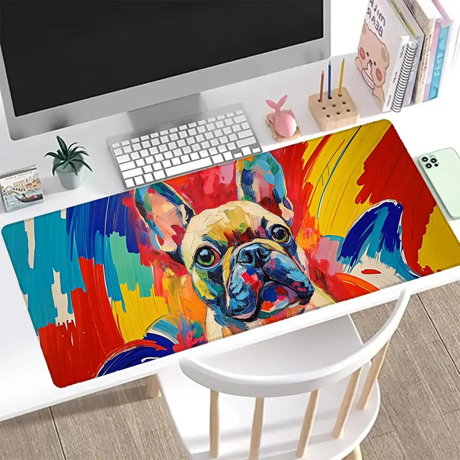 Funny Cheese Cat Gaming Mouse Pad, Office Desk Mat, Anti-Slip Rubber Base Cool Aesthetic Mouse Pads for Computer Laptop Keyboard School Home Desktop Gamer Home Accessories Decor 31.5" x 11.8"