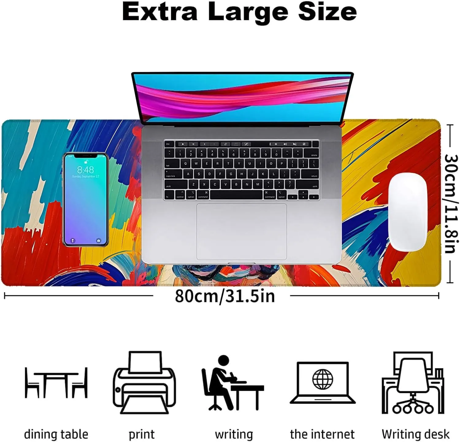 Funny Cheese Cat Gaming Mouse Pad, Office Desk Mat, Anti-Slip Rubber Base Cool Aesthetic Mouse Pads for Computer Laptop Keyboard School Home Desktop Gamer Home Accessories Decor 31.5" x 11.8"