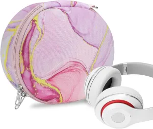 Geekria NOVA Headphones Case Compatible with Beats Studio Pro/3/2.0, Replacement Hard Shell Travel Carrying Bag with Cable Storage (Pink Marble)