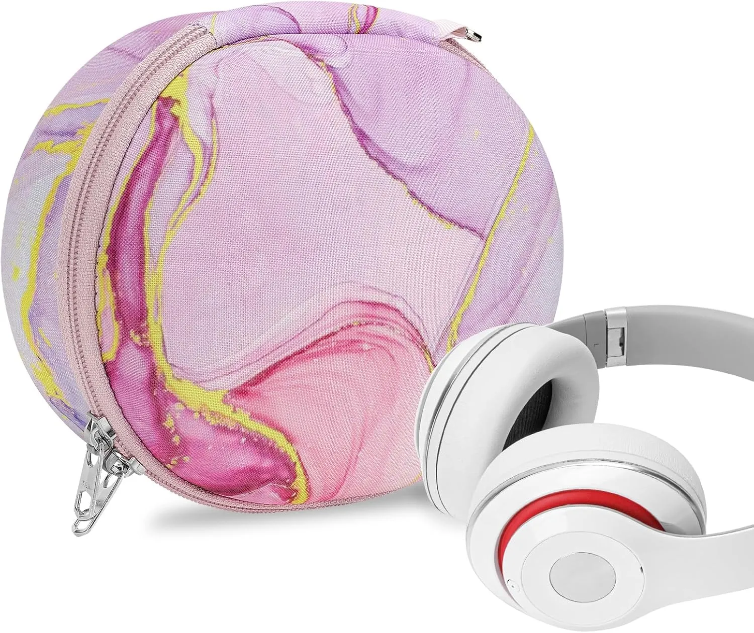 Geekria NOVA Headphones Case Compatible with Beats Studio Pro/3/2.0, Replacement Hard Shell Travel Carrying Bag with Cable Storage (Pink Marble)